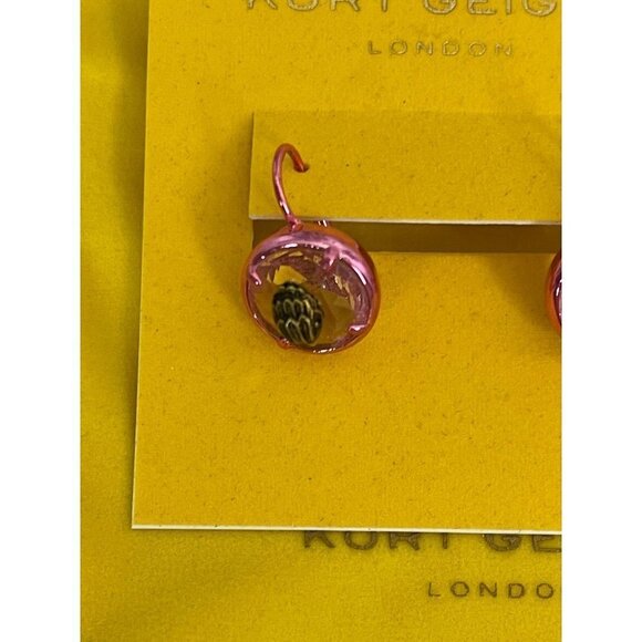 Kurt Geiger London Pink Round Brass Eagle Head Motif Center Leverback Earrings - Picture 3 of 4
